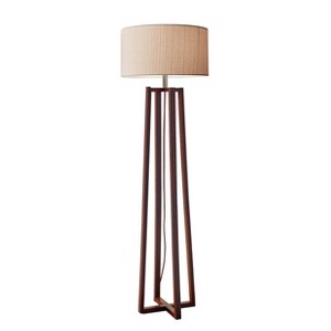 60" Quinn Collection 3-way Floor Lamp Brown - Adesso: Walnut Finish, Linen Shade, ETL Listed - 1 of 2