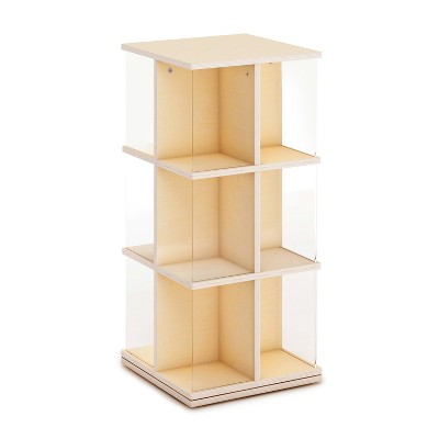 Natural Birch Rotating 3-Tier Kids' Book Display with Acrylic Sides