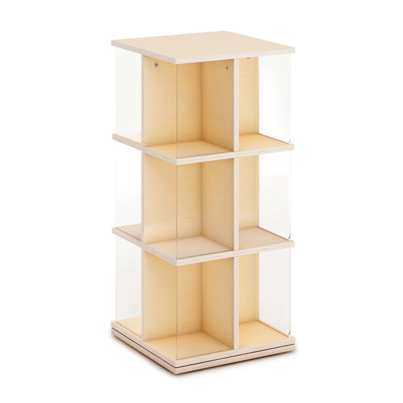 Guidecraft EdQ Rotating 3 Tier Book Display: Kids' Wooden Spinning Bookshelf with Acrylic Shelves for Storage in Classroom or Playroom, 2 of 6