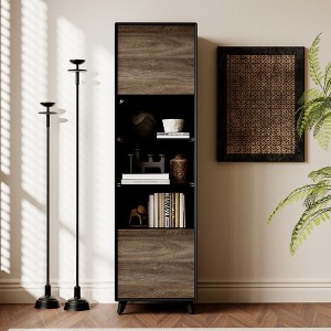 FUFU&GAGA Vertical Storage Cabinet Bathroom Cabinet Kitchen Cabinet with Wood Grain and Black Finish LED Lit Organizer for Home Office/Living Room - 1 of 4