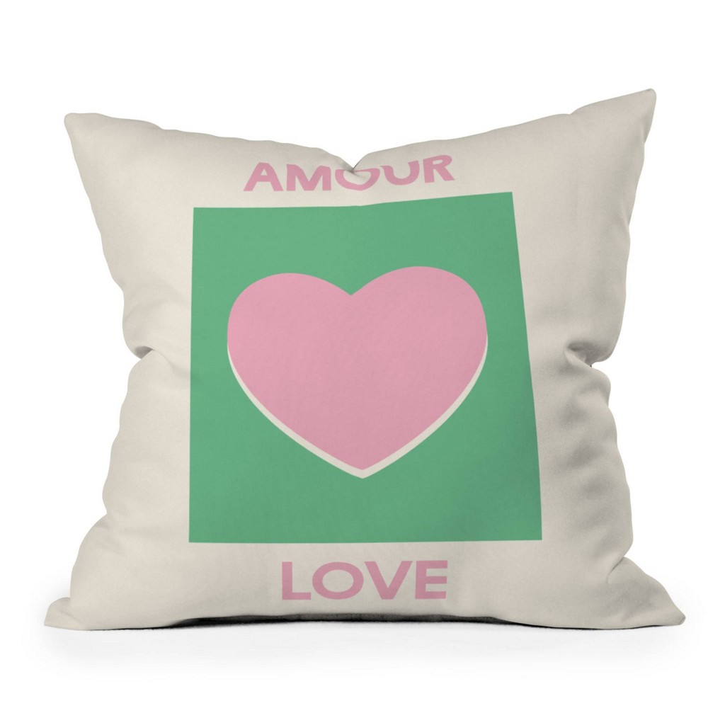 Photos - Pillow Deny Designs 16"x16" April Lane Art Amour Love Green Pink Heart Square Indoor Throw 