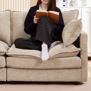 SeaCamel Modular L-Shaped Sofa, 102" 3-Seater Cloud Couch w/ Ottoman, Grey - 1 of 4