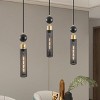 BAOURE 25in Black and Gold Linear Pendant Light with Cylindrical Mesh Shades, 3 Light Modern Chandelier for Dining Room Kitchen Island Living Room - 3 of 4