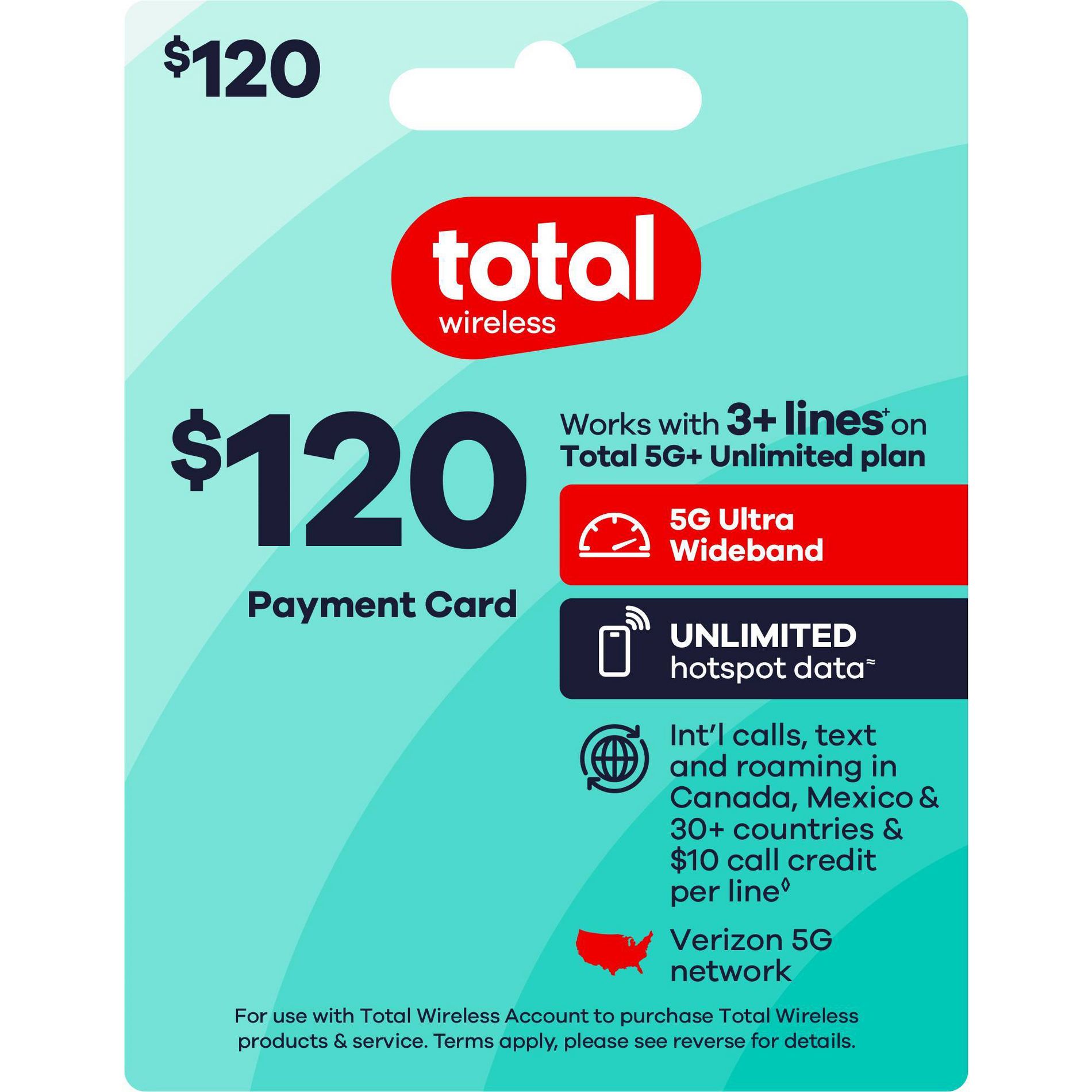 TOTAL WIRELESS Phone Payment Card $120 (Email Delivery)