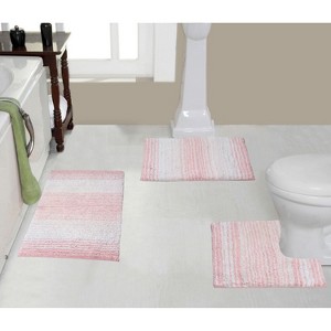 Gradiation Bathroom Decor, Washable Rug, Bathroom Mat, Bathroom Rug Set, Bath Mat Set, Bath Floor Mat Non-Slip, 3 Pcs Set with Contour, Pink - 1 of 4