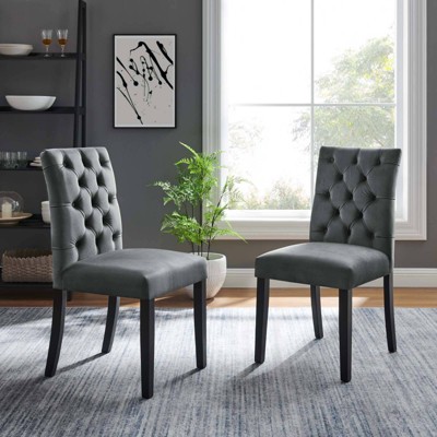 Gray Velvet Upholstered Side Chair with Wood Legs
