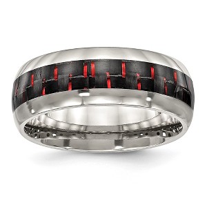Chisel Stainless Steel Polished with Black and Red Carbon Fiber Inlay 8mm Band Ring - 1 of 4