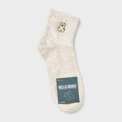 Women's Embroidered Teddy Bear Ankle Socks - Oatmeal/Tan 4-10 - image 2
