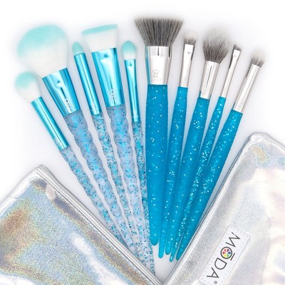 MODA Brush Frozen Fantasy 12pc Makeup Brush Bundle with Holographic Zip Case, Includes - Flat Kabuki, Accentuate, Super Crease,  and Smoky Eye Brushes