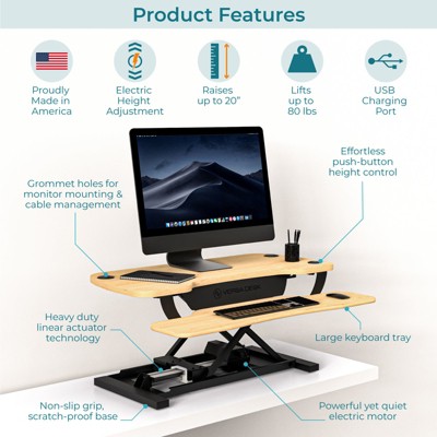 Maple 36" Electric Height Adjustable Standing Desk Converter with USB Port