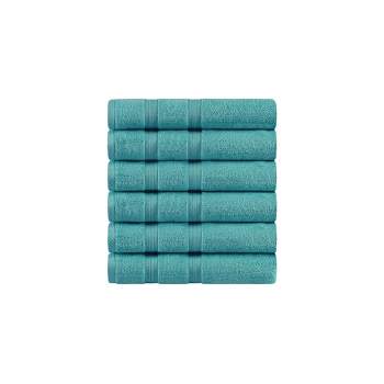 Smart Dry Zero Twist 100% Cotton Medium Weight Solid Border 6 Piece Hand Towel Set by Blue Nile Mills