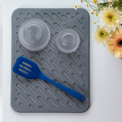 Gray Diatomaceous Earth and Silicone Quick-Dry Dish Mat