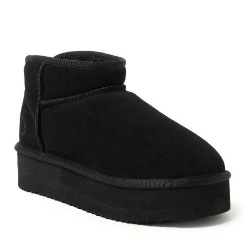 Dearfoams Women's Kingston Genuine Shearling Platform Bootie - Black ...