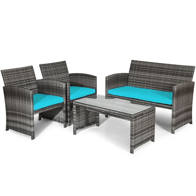 Tangkula 8-Piece Outdoor Patio Furniture Set Rattan Wicker Conversation Sofa Set, 5 of 8