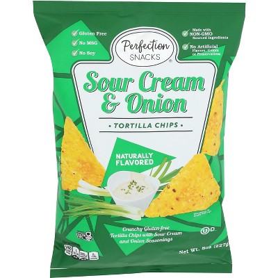 Perfection Snacks Sour Cream & Onion Tortilla Chips - Case of 12 - 8 oz