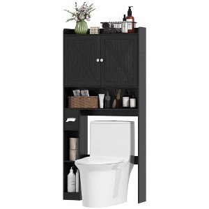 Aghana Digitals Distressed Black Farmhouse Over-Toilet Cabinet with X-Barn Doors, Adjustable Shelf, - 1 of 4