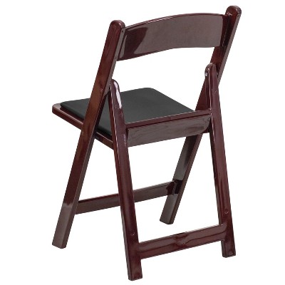 Red Mahogany Resin Folding Chair with Black Vinyl Seat - 4 Pack