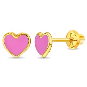 Girls' Pink Heart Screw Back 14k Gold Earrings - In Season Jewelry - 1 of 4