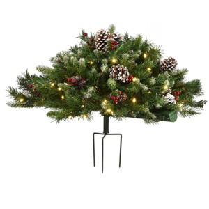 2.5ft National Tree Company Flocked Berry Urn Filler Red Berries Tripod Stake Warm White Battery Op LED Lights with Timer - 1 of 4