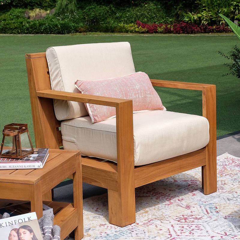 Logan Outdoor Teak Wood Lounge Chair with Sunbrella Vellum Cushion - Cambridge Casual, 4 of 11