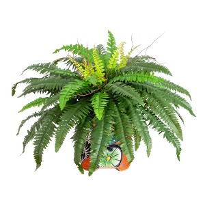 Nearly Natural 21-in Artificial Boston Fern in Handmade Mexican Talavera Ceramic Planter - 1 of 1