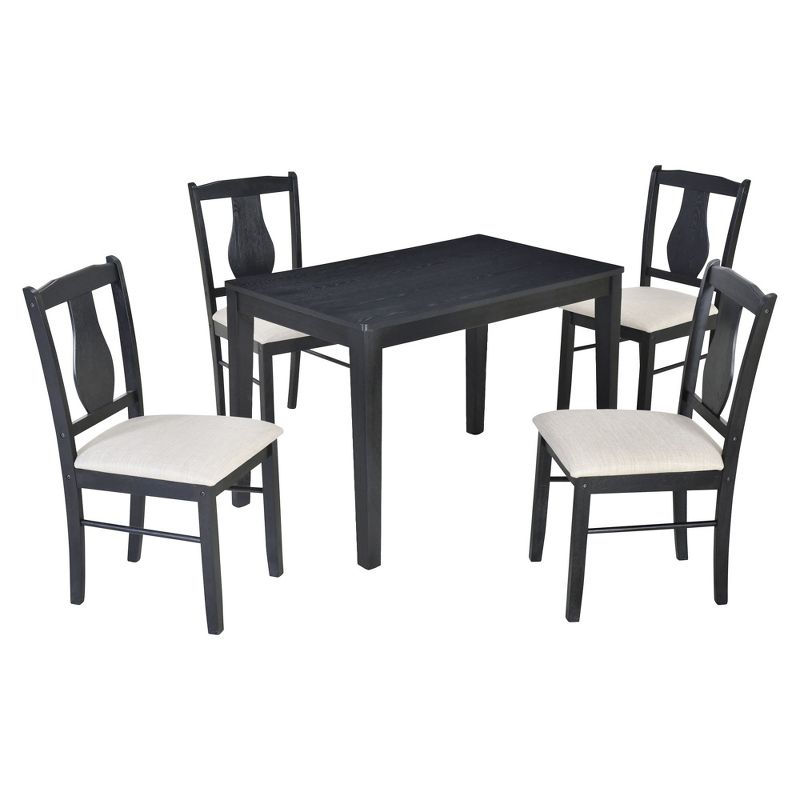 5-Piece Kitchen Dining Table Set, Wooden Rectangular Dining Table and 4 Upholstered Chairs for Kitchen and Dining Room - ModernLuxe, 5 of 12