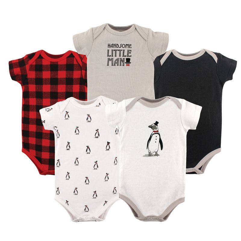Hudson Baby Infant Boy Cotton Bodysuits 5pk, Penguin, 1 of 3