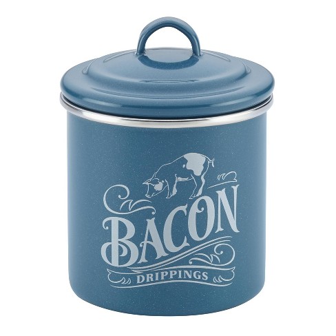 AuldHome Grease Container, White Enamelware Bacon Grease Can with