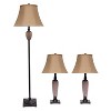 3pc Homely Traditional Valdivian Metal Lamp Set with Empire Fabric Shades Bronze/Light Brown - Lalia Home - 3 of 4