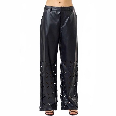 Women's Glenda's Leather Wide Leg Pants - lalavon