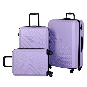 3 Piece Luggage Sets ABS Lightweight Suitcase with Two Hooks, Spinner Wheels, TSA Lock, (20/24/28) Blue - 1 of 4