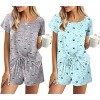 Ekouaer 2 Pack Womens Pajama Sets Short Sleeve Sleepwear Soft Crew Neck Pj Shorts Set Printed Loungewear Set - 2 of 4