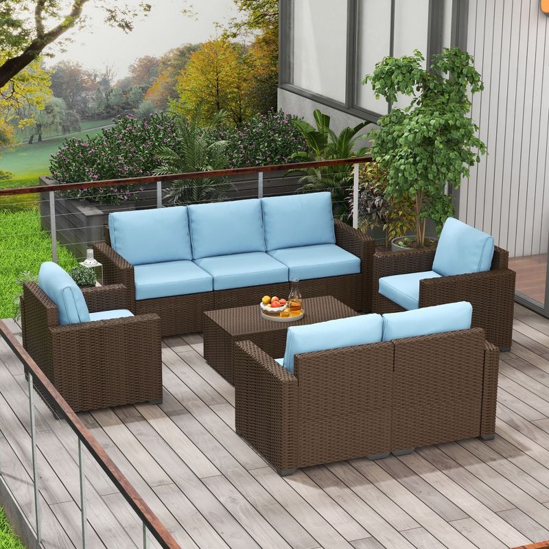 Outsunny Cushioned Patio Furniture Set, Storage Function Coffee Table, 3 of 7