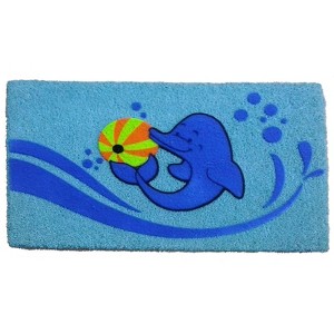 HomeRoots 18" X 30" Blue Coir Dolphin Outdoor Door Mat - 1 of 4