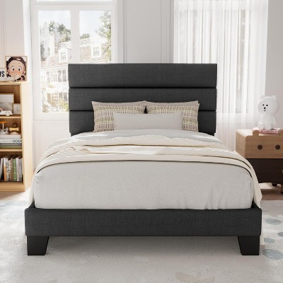 Twin Size, Platform Bed Frame with Fabric Upholstered and Wooden Slats Support, /No Box Spring Needed