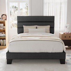 Twin Size, Platform Bed Frame with Fabric Upholstered and Wooden Slats Support, /No Box Spring Needed - 1 of 4