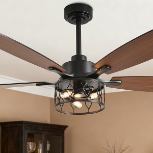 Bella Depot 52" Modern Black Large Caged Ceiling Fan with Light Kit - 1 of 4