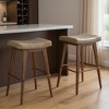 HomeRoots Set of Two 31" Taupe and Walnut Faux Leather and Steel Backless Bar Height Bar Chairs - 2 of 4