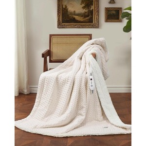 Heated Electric Throw Blanket, Waffle Electric Blanket with 6 Heat Settings & 4-Hour Auto-Off, Machine Washable, White - 1 of 4