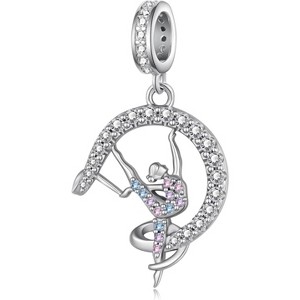 Sterling Silver Gymnastics Charm - Gymnast Sports Bead for Bracelets, Gift for Women - 1 of 4