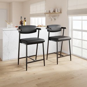 Furniture Set of 2/4, Vintage PU Leather Counter Height Barstool with Back, 25.59" H Seat Height Stools, Upholstered Bar Chairs for Kitchen lsland - 1 of 4