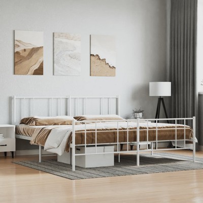 vidaXL Metal Bed Frame with Headboard&Footboard White 72 in.x83.9 in. California King