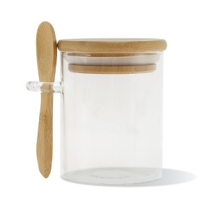 Unique Bargains with Bamboo Lid Decorative Jars Wood Color Clear 1 Pcs - 1 of 4