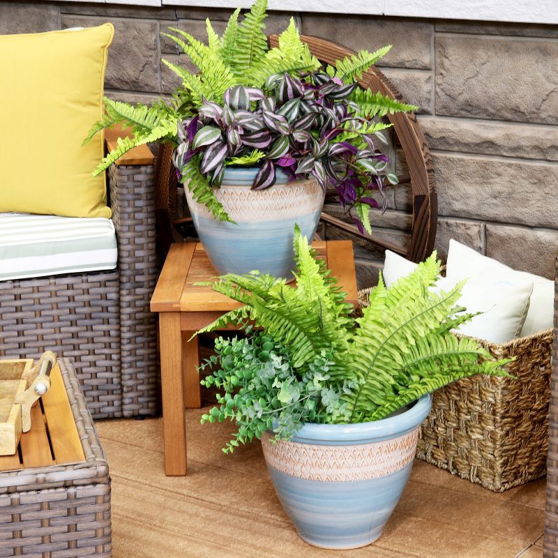 Sunnydaze Indoor/Outdoor Purlieu Decorative Glazed Ceramic Planters for Greenery or Flowers - 12", 3 of 13
