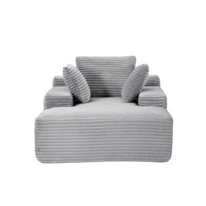 TiramisuBest Oversized Chaise Lounge Chair, Plush Corduroy Cloud Couch Daybed with 3 Pillows & Wide Armrest, No Assembly Needed, White - 1 of 4