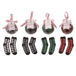 Transpac Non Slip Tartan Socks In Ball Ornament Set of 4 Christmas Home Decorations - 1 of 1