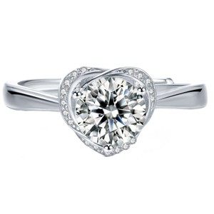 Guili 1.4ctw Round Lab-Created Moissanite Heart Pave Promise Engagement Anniversary Adjustable Ring - 1 of 2
