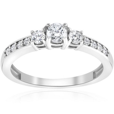 Pompeii3 3/4ct Three Stone Round Diamond Engagement Ring 14K White Gold
