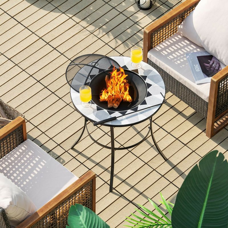 Costway 23.5'' Round Fire Pit Table Wood Burning Heater W/ Mesh Cover & Fire Poker, 5 of 11