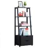 Costway 4-Tier Ladder Shelf Bookshelf Bookcase Storage Display Leaning With 2 Drawers